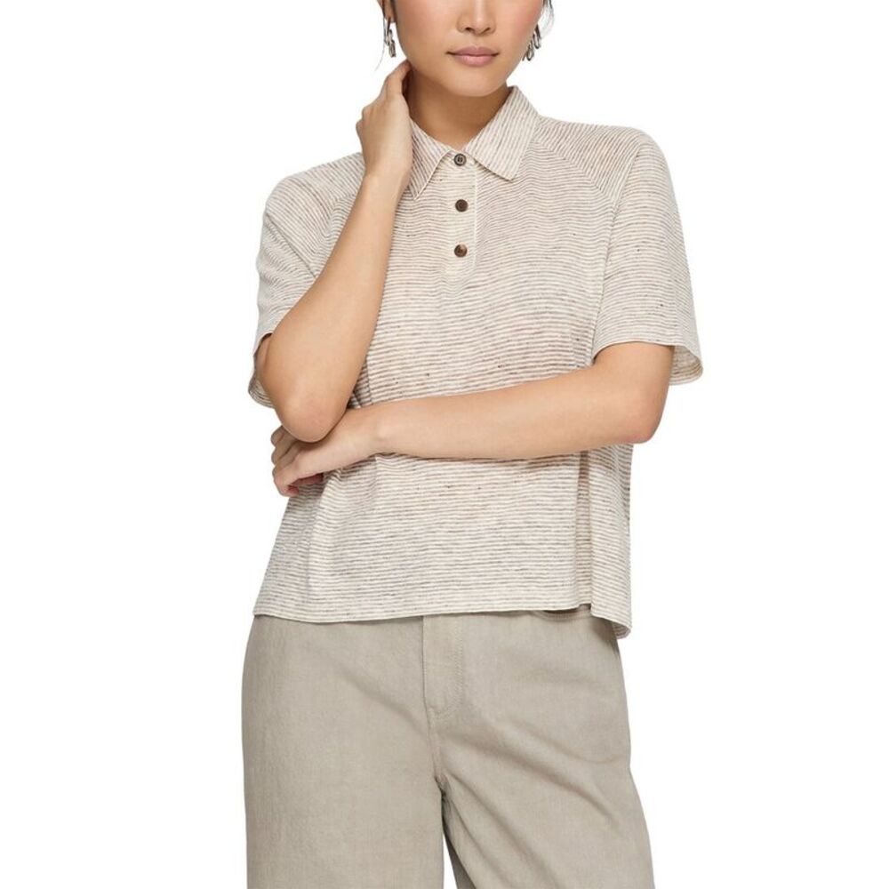 Lafayette 148 New York Womens Raglan Sleeve Polo Shirt, Brown